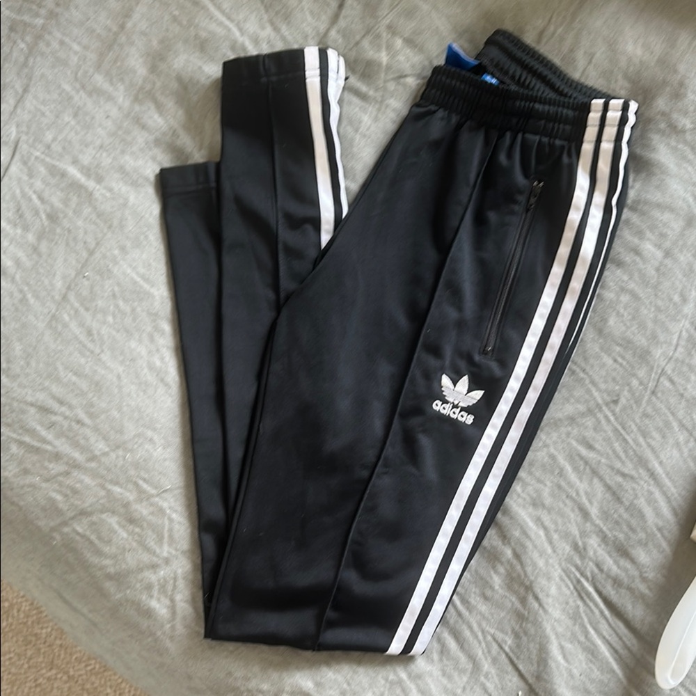 Adidas Black and White Sweatpants with Signature Stripes